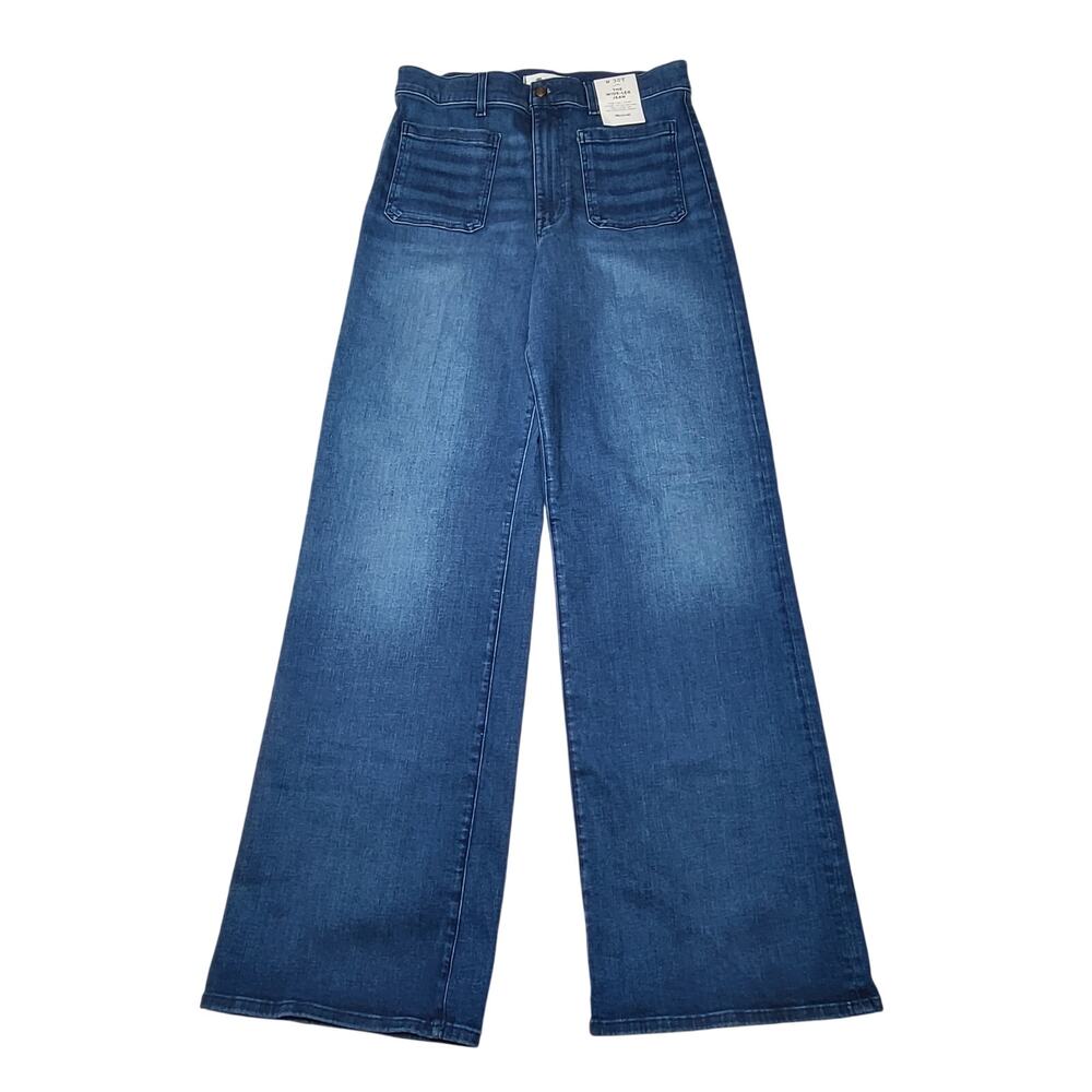 Madewell Tall Emmy Wide Leg Jeans Patch Pockets Super Stretch Medium Wash 30T - Picture 3 of 12